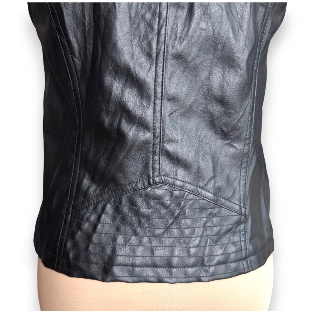 FOREVER 21 Black Studded Moto Vest Vegan Leather S - Picture 6 of 11